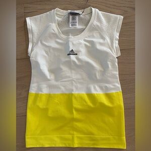 Adidas / Stella McCartney athletic top in white and yellow. Brand new. Size L.